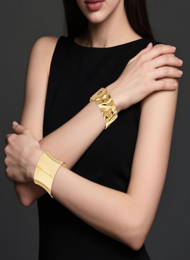 Sdfvsdg 2PCS Gold Chunky Cuff Bracelets for Women Irregular Minimalist Gold Statement Open Wide Bangle Bracelets Set Arm Cuff Upper Arm Punk Jewelry - Image 5